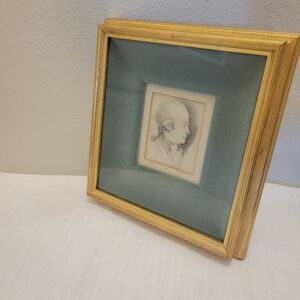 Vintage Elegant Gold Framed Sketch with Green Mat